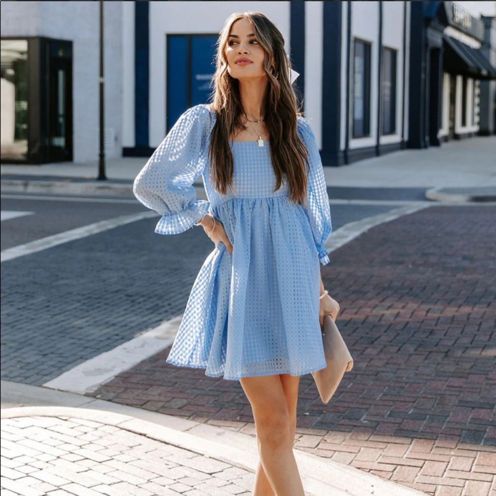 Vici Light Blue Gingham Dress